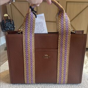 NWT Coach Brown Tote with Purple and Gold Straps
